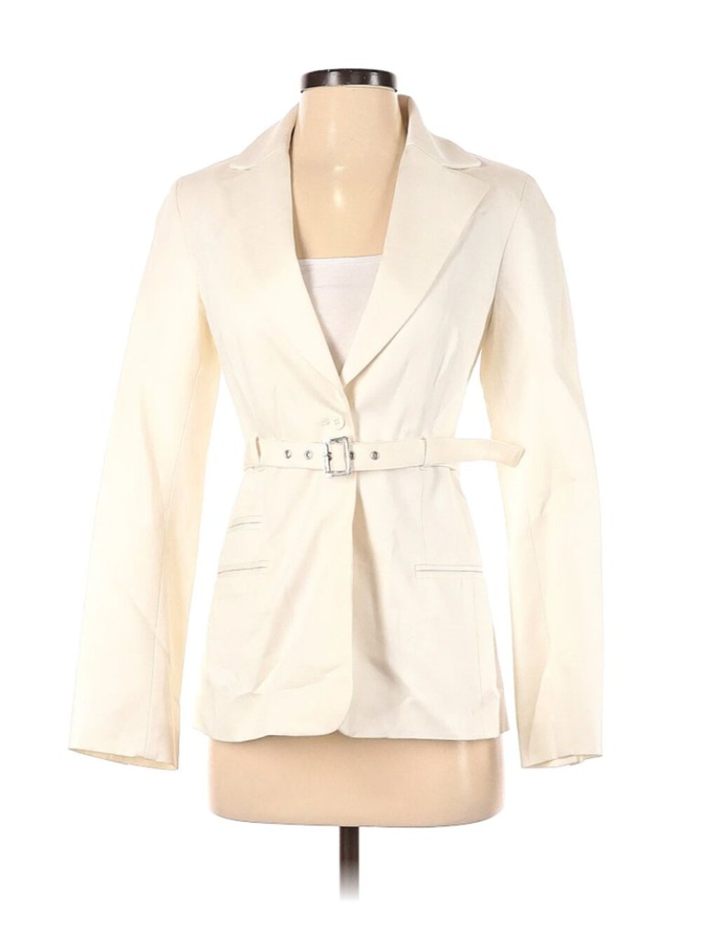 Laundry by Shelli Segal Ivory Belted Blazer Size 4 Cotton Stretch Jacket